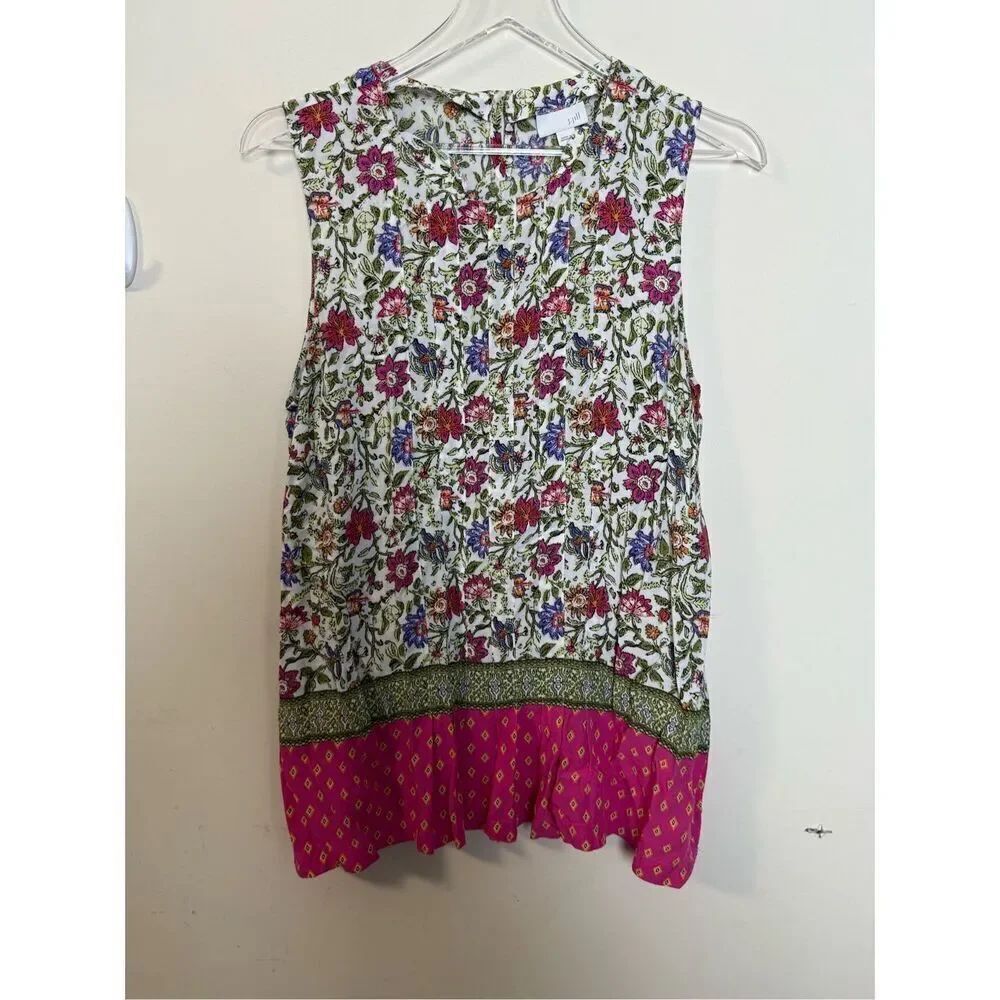 J Jill Sleeveless Floral tunic Bottom Pleated Ruffle Flowy Medium
